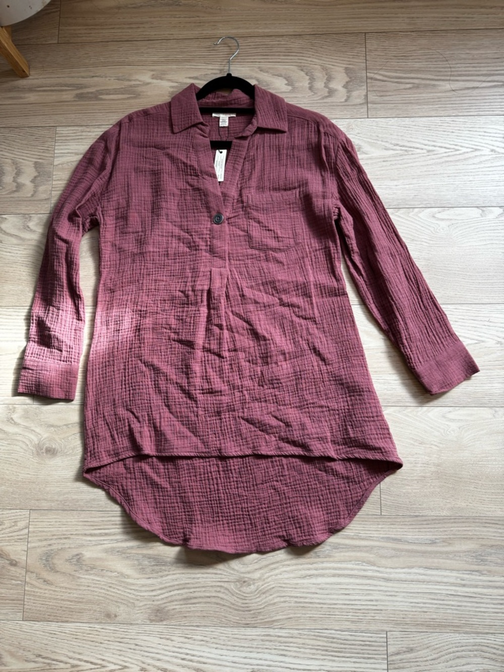 NWT Cupio Mauve Button-Front Tunic Top 100% Cotton Women’s Small